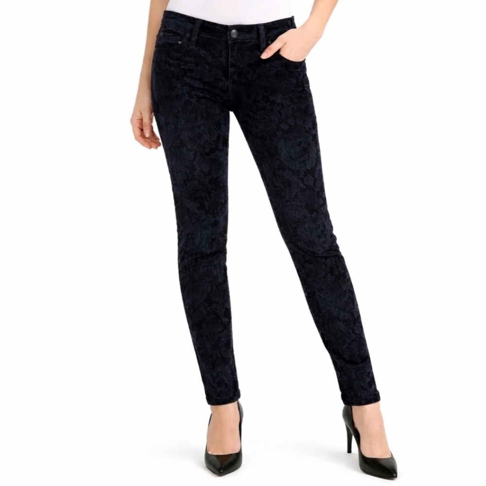 Banana Republic Navy Velvet Floral Skinny Jeans Burnout Denim 27 Long 27L